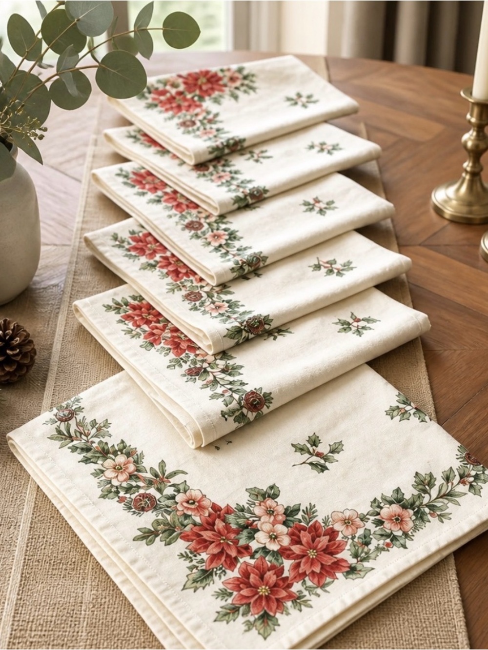 ❤️ Christmas  Floral  Quality Dining Napkins - Set of 8 Like New